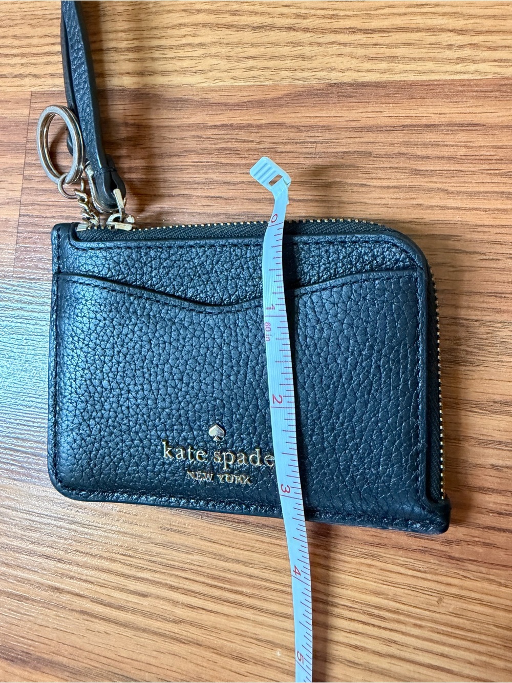 kate spade Black Pebbled Leather Wristlet Card Case with Key Ring - Picture 8 of 8